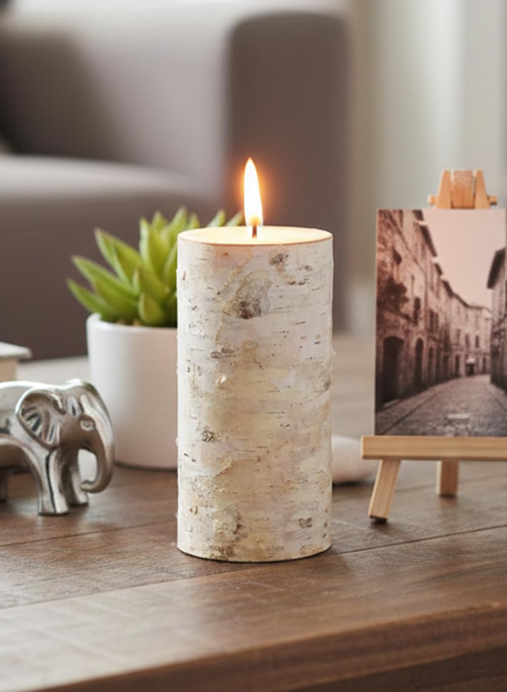 Serene Spaces Living Birch Bark Candle, Set of 3 Medium, Pillar Candle, Ideal for Weddings, Parties, Events, Restaurants, Home Decor, 3" Diameter & 5.75" Tall