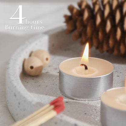 Natural Ivory White Beeswax Tealight Candles in Metal Aluminum Cup - Organic Small Candle Natural Scent Smokeless 4-5 Hours Burning - Pack of 12