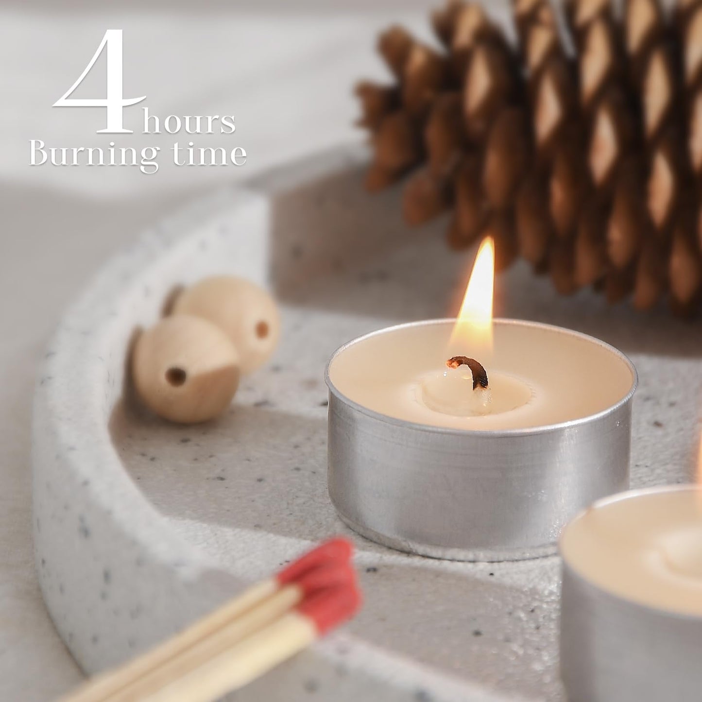 Natural Ivory White Beeswax Tealight Candles in Metal Aluminum Cup - Organic Small Candle Natural Scent Smokeless 4-5 Hours Burning - Pack of 36