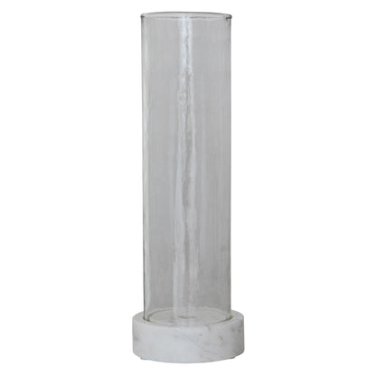 Creative Co-Op Marble Taper/Pillar Candle Holder with Glass Hurricane, White