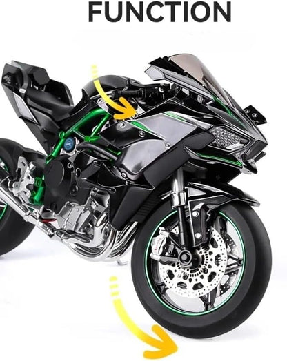HTLNUZD 1/6 Scale H2R Alloy Diecast Motorcycle with Sound &amp Light Features High Gloss Spray Finish Rubber Tires Premium Collectible Gift (Gold H2R)