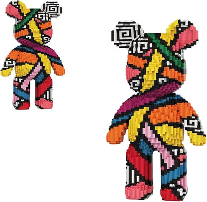 Rainbow Graffiti Teddy Bear Micro Building Blocks Set(16.9inches) Christmas Bear Building Blocks Winktoys Gift for Adult and Kid