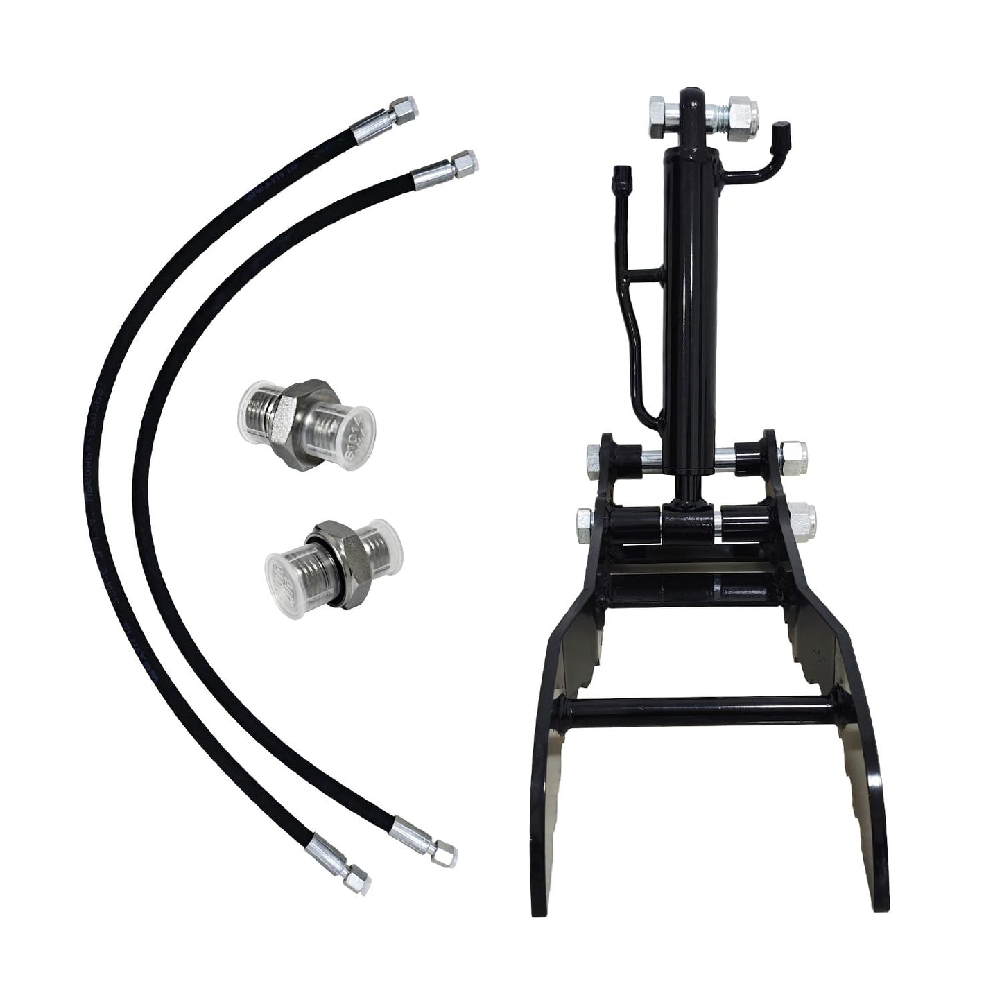 Hydraulic Thumb Holder for Small Excavator Attachments, Metal Grab Thumb Holder with 2*M14 Hose, for Single Hole Hydraulic Thumb Holder, no L-Bracket, with 2* M14-M16 Converter