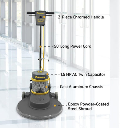 Koblenz B-1500-P High Speed Floor Buffer, 1.5 HP Commercial Burnisher, 20 in Pad, 50 ft Cord, Polishing Machine, Cast Aluminum, Floor Buffer Machine, Non-Marking Wheels