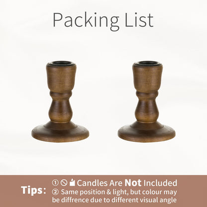 Inweder Wooden Taper Candle Holders: Wood Candlestick Holders Rustic Brown Farmhouse Fall Decor for Living Room Dinning Table Centerpiece Christmas Set of 2