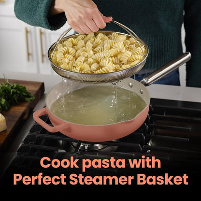 Nutricook 10.5” Ceramic Nonstick Pan with Lid, Steamer & Spatula | Oven Safe, Induction Compatible | 10-in-1 Multi-Function Cookware for Saute, Frying, Searing, Steaming & Baking, Canyon Sunset