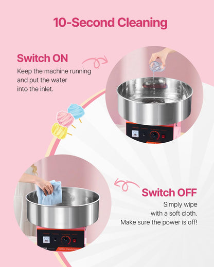 VEVOR Electric Cotton Candy Machine, 1000W Commercial Floss Maker w/Stainless Steel Bowl, Sugar Scoop and Drawer, Perfect for Home, Carnival, Kids Birthday, Family Party, Pink
