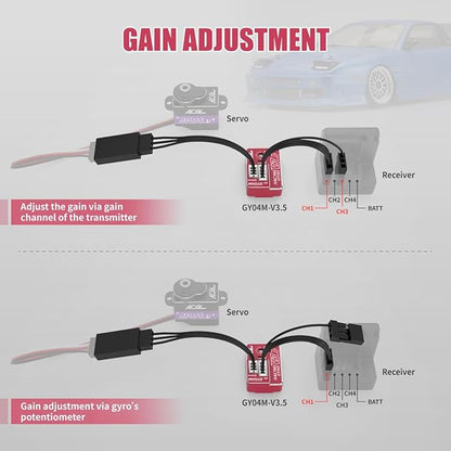 AGFRC Upgraded Mini Z RC Gyros - Mini Gyros for Drifting Mini-Z Car/Full Aluminum 4Gram Precision Red RC Gyro Set for Competition Grade RC Drifting (GY04M V3.5)