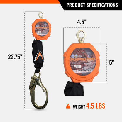 Malta Dynamics Pygmy Hog 11-Foot Self-Retracting Lifeline (SRL) – OSHA & ANSI Compliant Fall Protection Retractable Lanyard with Rebar Hook – Class 1-P, Lightweight, Durable, 310 Pound Capacity