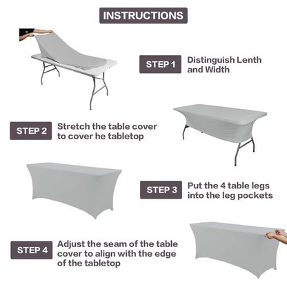 IVAPUPU 2 Pack 6FT Table Cloth for Rectangular Fitted Events Stretch Grey Table Covers Washable Cover Spandex Tablecloth Protector for Party, Wedding, Cocktail, Banquet, Festival