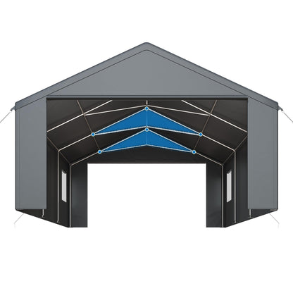 Polar Aurora 20x20 FT Heavy Duty Carport with All-Season Tarp, Portable Car Tent Garage with Roll-Up Windows & Side-Opening Door, Enclosed Car Port Canopy Tent with Galvanized Frame for Car, SUV, Boat
