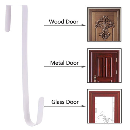 Sattiyrch 12" Wreath Hanger for Front Door,Steel Over The Door Hanger Hook,Wreath Door Hanger (White,2)