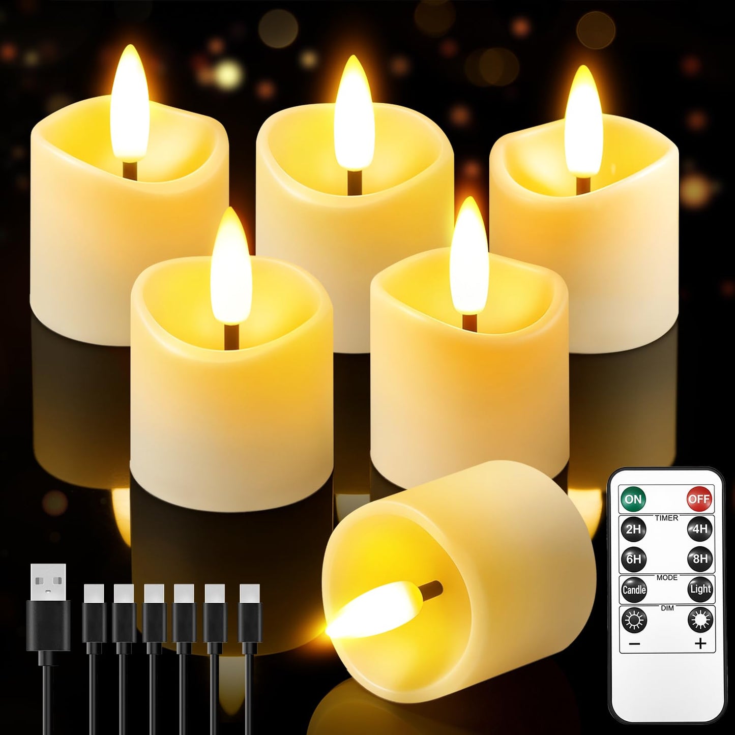 NVJGROP Rechargeable Flameless Candles with Remote Timer, 1.5"x2" LED Votive Fake Candles, Flickering Tea Lights Candles Battery Operated for Wedding Party Windows Table Home Decor (6 Pack)