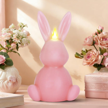 Leorate Pink Easter Bunny Flameless Candles, Real Wax Carved LED Candle Battery Operated, Scented Bunny Shape Easter Decorations Set for Home Living Room Bedroom Party Centerpiece Table Home Decor