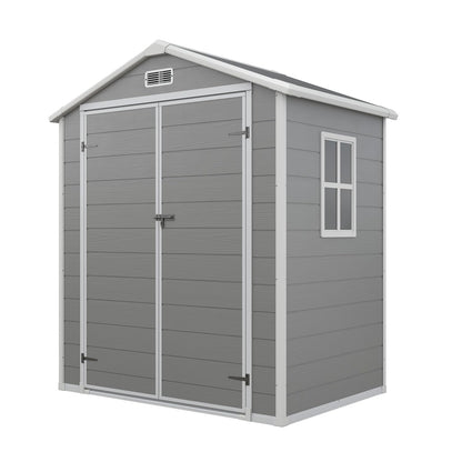 Aoxun 6x4 FT Outdoor Storage Shed, Plastic Garden Resin Shed with Floor and Window for Patio, Lawn, Outdoor Storage with Lockable Door for Bike, Tools, Garbage Can, Grey