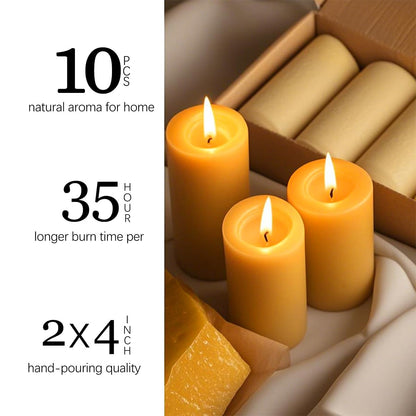 10 Packs Natural Beeswax Candles, 100% Pure Beeswax Pillar Candles for Emergency Prayer Home Decor, Bees Wax Candle for Relax, Smokeless & Dripless [2x4 inch]