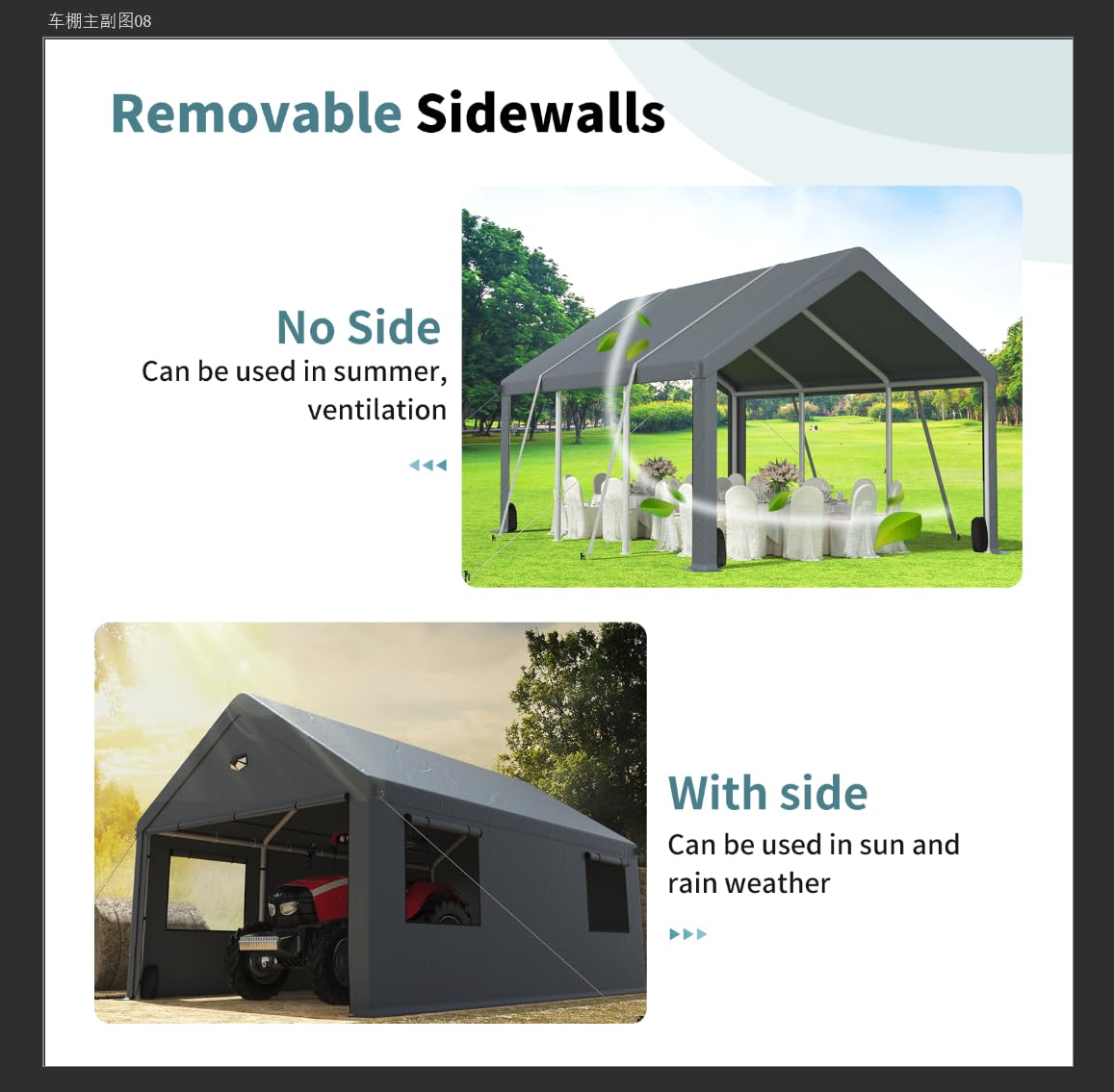 12x20FT Heavy Duty Carport Canopy,Extra Large Portable Car Tent Garage with Roll-up Windows and All-Season Tarp Cover,Removable Roof&Side Wall for Car,SUV,Boats