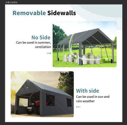12x20FT Heavy Duty Carport Canopy,Extra Large Portable Car Tent Garage with Roll-up Windows and All-Season Tarp Cover,Removable Roof&Side Wall for Car,SUV,Boats