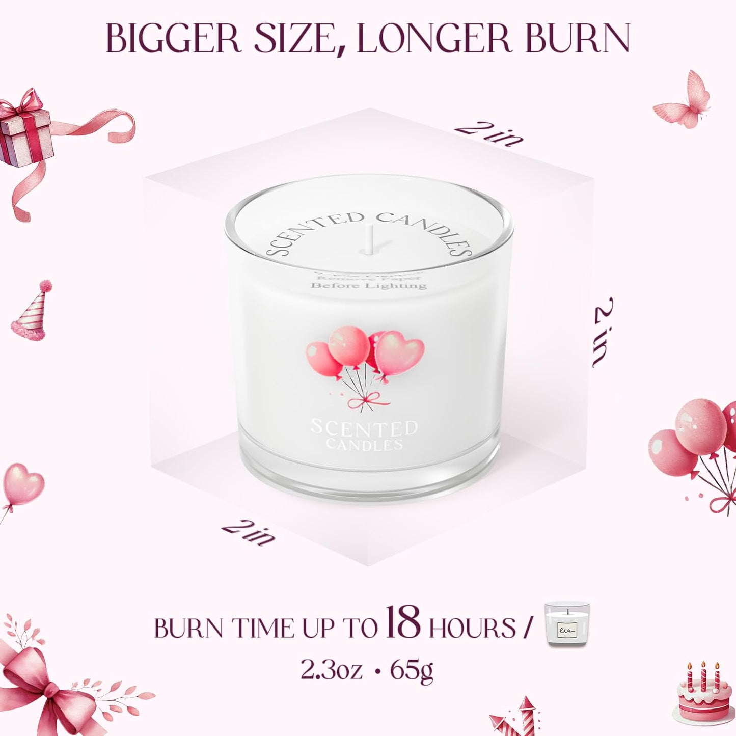 CHILLFLAME Birthday Candles, Scented Candles Gift Set for Stress Relief, 3 Votive Candles for Women and Men, Birthday Candle Gifts for Women (Pink + Purple + White, 7 oz)
