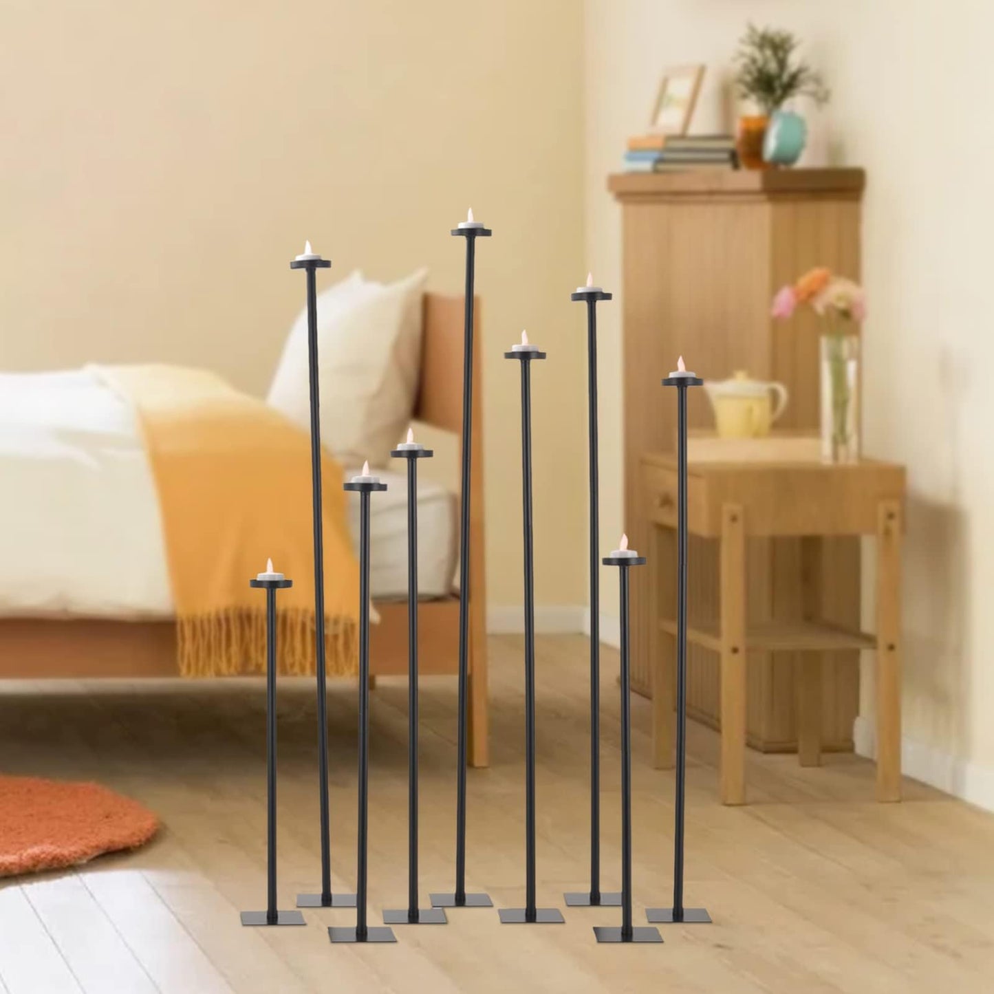 Tall Floor Candle Holders for 9 Arm Candlesticks, Metal Iron Black Candelabra for Wedding Centerpiece Candle Stick Holders for Pillar Tealight Candles on Party Reception Christmas Home Decoration