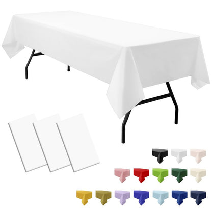 PartiPallete 3-Pack Premium Plastic White Tablecloth Disposable 54" x 108" Rectangle Table Cover Party PEVA Table Cloths for Parties Birthday Wedding Engagement Banquet Fits up to 8 ft Long Tables