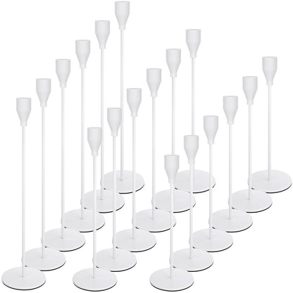 Set of 18 Tall Candlestick Holders Thin Metal Taper Candle Holders for Table Centerpiece Modern Decorative Pillar Candle Sticks Stand for Home Wedding Christmas Decoration(White)