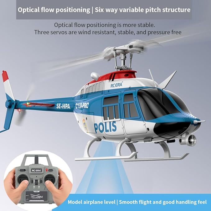 RC ERA 1/33 Scale C138 Pro Bell 206 RC Helicopter 2.4G 6CH 6-Axis Gyro Flybarless Heli with Optical Flow Upside Down 3D Rolling One-Key Takeoff(2 Battery)