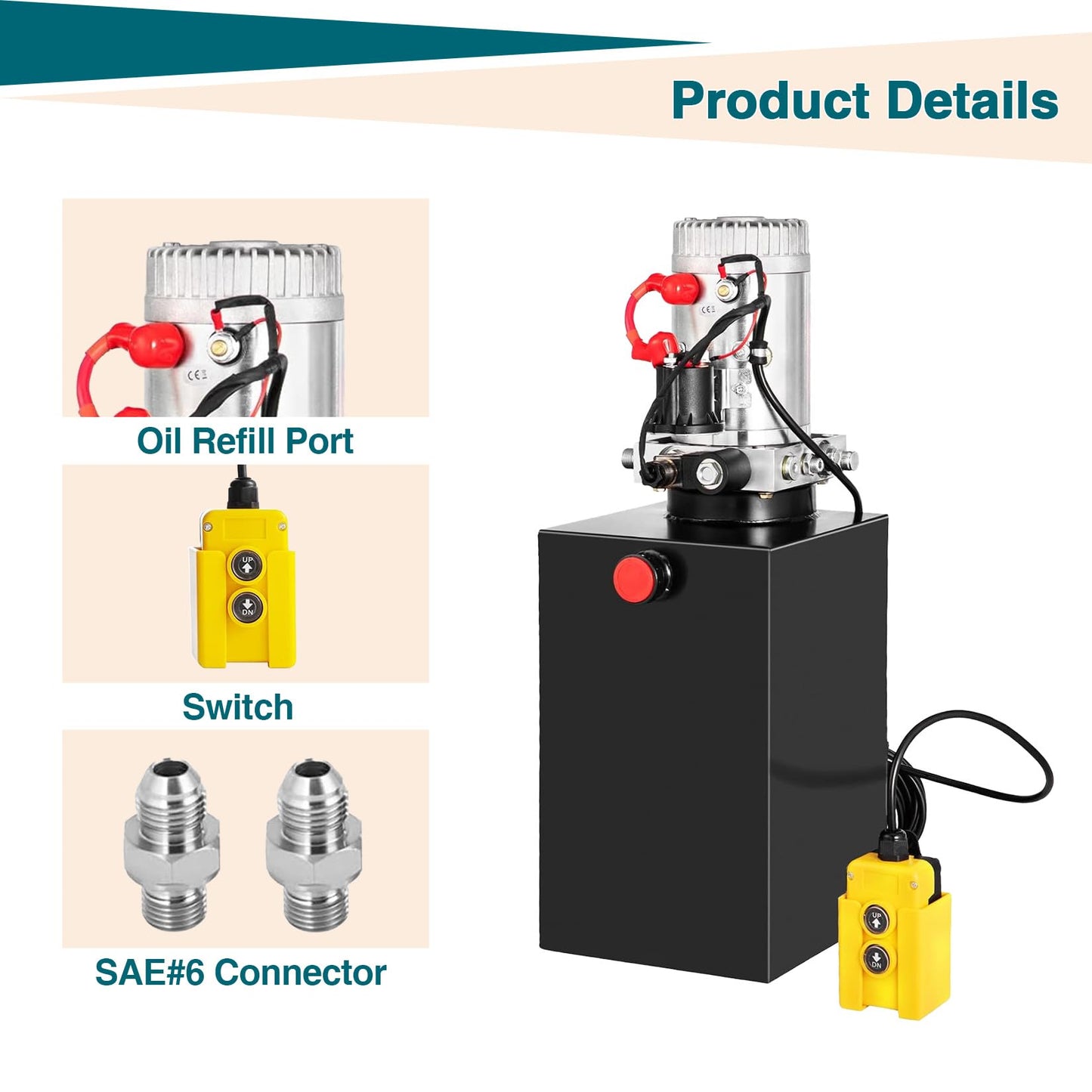 12V Double Acting Hydraulic Pump Power Unit, Heavy Duty Industrial Hydraulic Power Pack with 8 Quart Metal Reservoir, High Pressure DC Hydraulic Unit for Dump Trailers, Log Splitters, Lifts