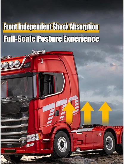 1/18 Scale 6x4 Heavy-Duty RC Tractor Truck – 2.4G Lorry Car with LED Lighting Rear-Wheel Drive &amp Expandable Flatbed Trailer Compatibility
