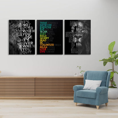 Halioyo 3 Piece Lion Wall Art - Motivational Wall Art, Inspirational Canvas Prints for Office Decor, Modern Lion Picture for Men, Leadership & Strength Pictures for Bedroom Living Room(12x16 inches)