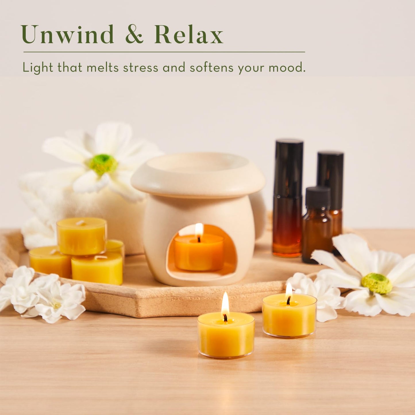 Ashlux 6 Hours Beeswax Tealights Candles, 12 Packs Pure Beeswax Tea Lights