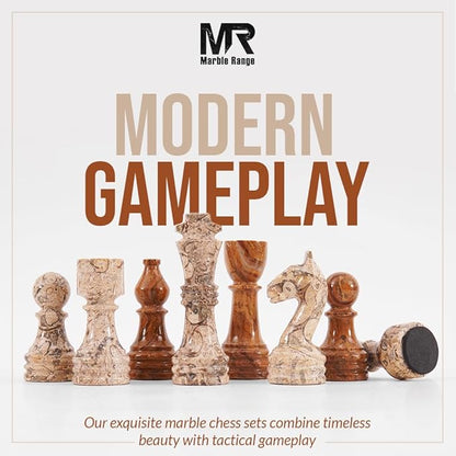 Marble Chess Set for Adults 15 Handmade Coral &amp Dark Brown Board Game with 32 Chess Pieces 2 Extra Queens &amp Storage Box Luxury Travel Game – Elegant Home Décor