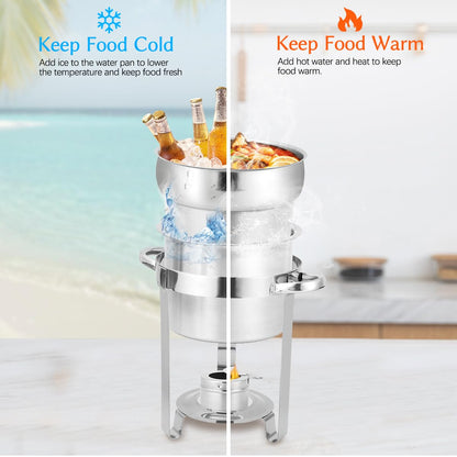 Snowtaros 7QT Soup Chafer, Stainless Steel Round Soup Warmer with Pot Lid & Fuel Holder, Commercial Soup Pot Chafing Dish for Catering, Parties, Banquets, Events, No Electricity Required (2 Pack)