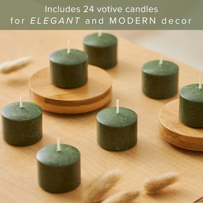 Simply Soson Votive Candles - 24 Dark Moss Green Votive Candle Bulk Pack - Votive Candles Without Glass, Votive Candle Unscented, 10 Hours Burn time - for Wedding, Birthday, Holiday & Home Decor