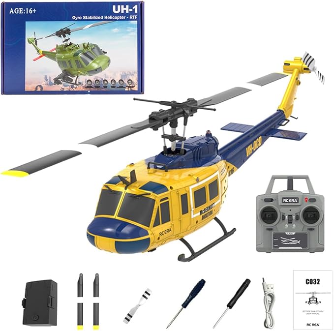 C032 UH-1 Huey RC Helicopter for Adults 1/48 Scale 2.4G 6CH Flybarless Remote Control Military Helicopter 3D Stunt Flight &amp High-Precision RC Airplane for Beginners