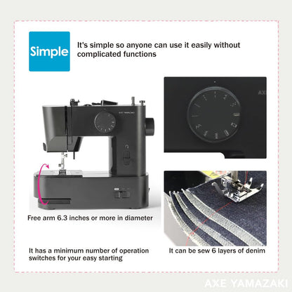 AXE YAMAZAKI sewing machine MM-10 | Small Portable & Super Lightweight Sewing machine For Beginners,Designed in JAPAN,For travel secondary Mini sewing machine