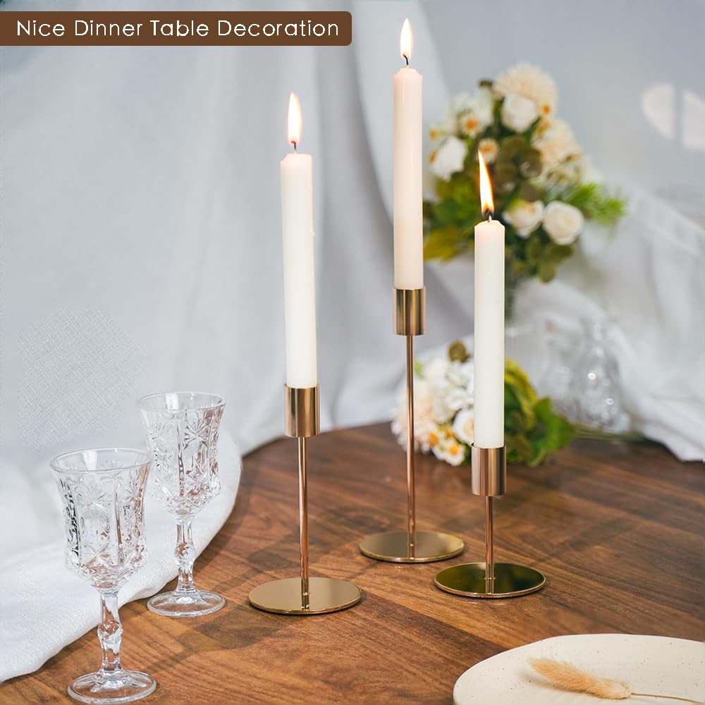 KDJFIIH Gold Candlestick Holders - Bulk Decorative Metal Candelabra - Fits 0.8 Inch Diameter Taper Candles - Gold Taper Candle Stands for Wedding, Home, Party Table Decor (Set of 27)
