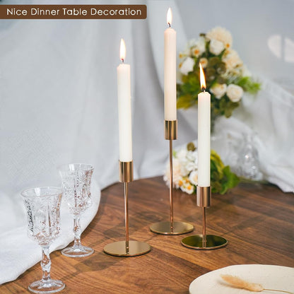 KDJFIIH Gold Candlestick Holders - Bulk Decorative Metal Candelabra - Fits 0.8 Inch Diameter Taper Candles - Gold Taper Candle Stands for Wedding, Home, Party Table Decor (Set of 27)