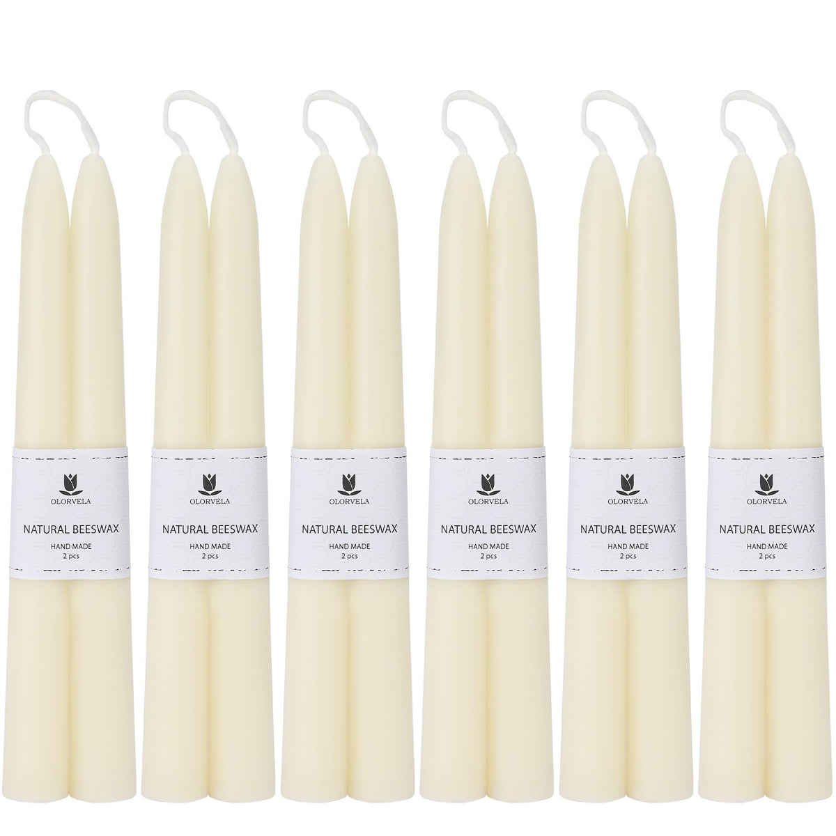 Olorvela White Beeswax Taper Candles,8" Long Candlestick,smokeless dripless unscented Natural Beeswax Candles.for Gift,Mother's Day (White, 12 Pack)