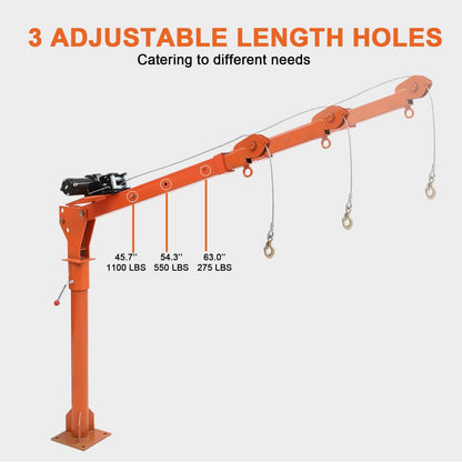 Garvee 1100 LB Electric Truck Crane,360° Swivel Heavy Duty Folding Jib Crane with 3500 LB Winch, Adjustable Height/Length Boom for Pickup Mounting - Construction, Farming, Industrial Lifting Solution