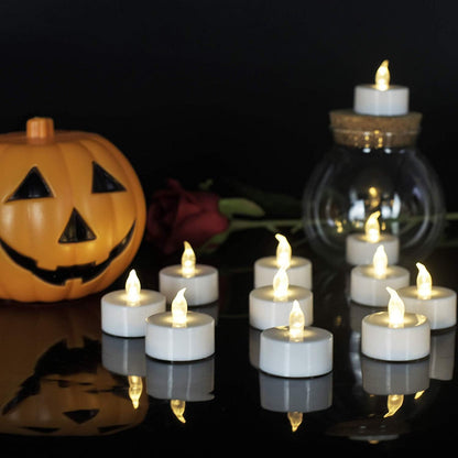 LED Tea Lights Flameless Candles: Battery Operated Bulk 50-Pack Realistic and Bright Flickering Long Lasting 200 Hours Electric Tealight Candles for Home Decor Halloween Christmas Wedding (White)