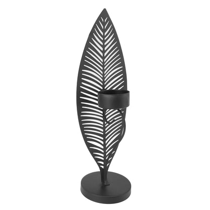Iron Leaf Candle Holder, Minimalist Wrought Iron Candlestick Stand, Unique Leaf Shape Metal Candle Holder with Nordic Design for Dining Room Home Decor (Black)