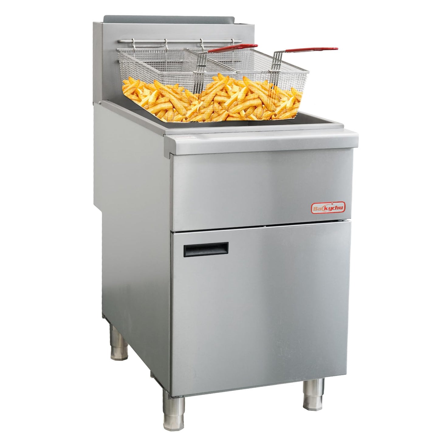 Backychu Commercial Deep Fryer -5-Burner Natural Gas Fryer CSA, 75-100 lbs Capacity, 150,000 BTU/h Adjustable Thermostat 200°F-400°F, Stainless Steel Gas Liquid Propane Deep Fryer for Restaurants