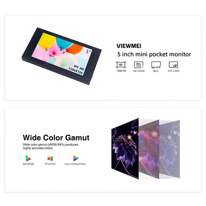 VIEWMEI 5 inch Touch Screen Monitor, 1280x720 Mini IPS Display, HDMI PC Monitor with HDMI Inputs Compatible with Raspberry Pi, PC, Laptop