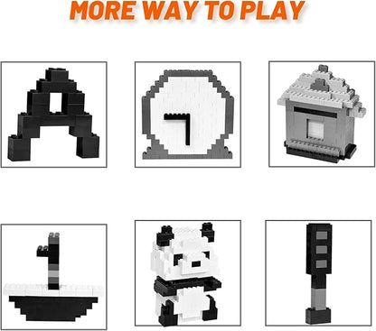 1000 Piece Blocks for Building Classic Bulk 2x4 Basics Bricks Building Set Compatible with All Major Brands Creative STEM Building Toys for Kids Ages 4 5 6 7 8 (Black &amp Gray &amp White)