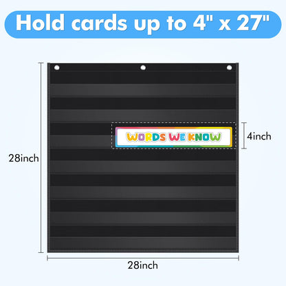 AUVCAS Standard Pocket Chart Clear 7 for Classroom & Home Heavy Duty Hanging Pocket Chart for Word Wall/Letter Cards/Sentence Strips 28Wx28L,Black