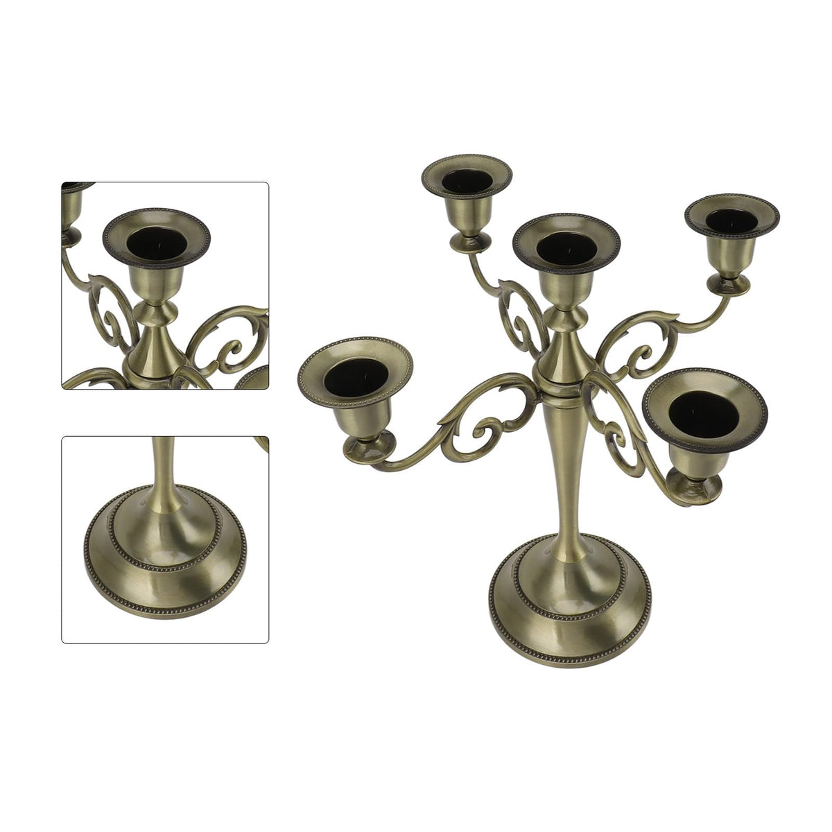 Pilipane 5 Arm Candlestick Holder Iron Retro Decorative Candle Holder Centerpiece for Home Church (Bronze)
