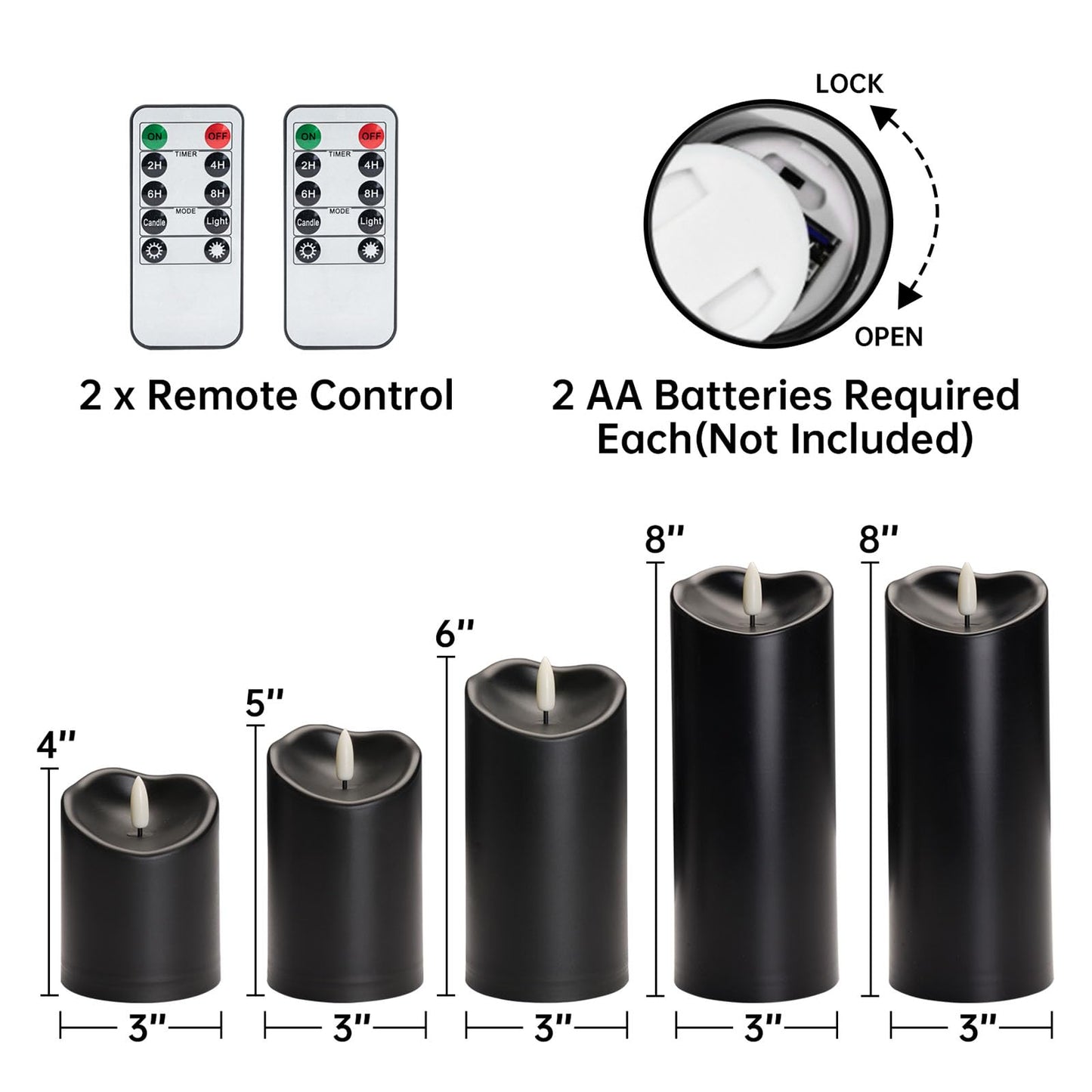 Amagic Black Halloween Flameless Candles with Remote, Waterproof Outdoor Candles Battery Operated with Timer, Plastic Flickering LED Pillar Candle for Holiday, Theme Party, Pumpkin Decor, Set of 5