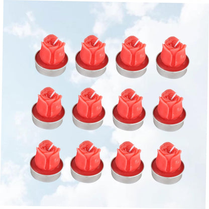 STOBAZA 12pcs Romantic Rose Shape Candles for Valentine's Day Decoration Red Paraffin Wax Candles Party Supplies for Home and Wedding Ambiance