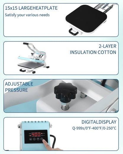 Garvee Heat Press 15x15, High Pressure Heat Press Machine for t Shirts, Slide Out Professional Heat Press for Sublimation, Vinyl, Industrial Digital Heat Transfer Machine for t-Shirt